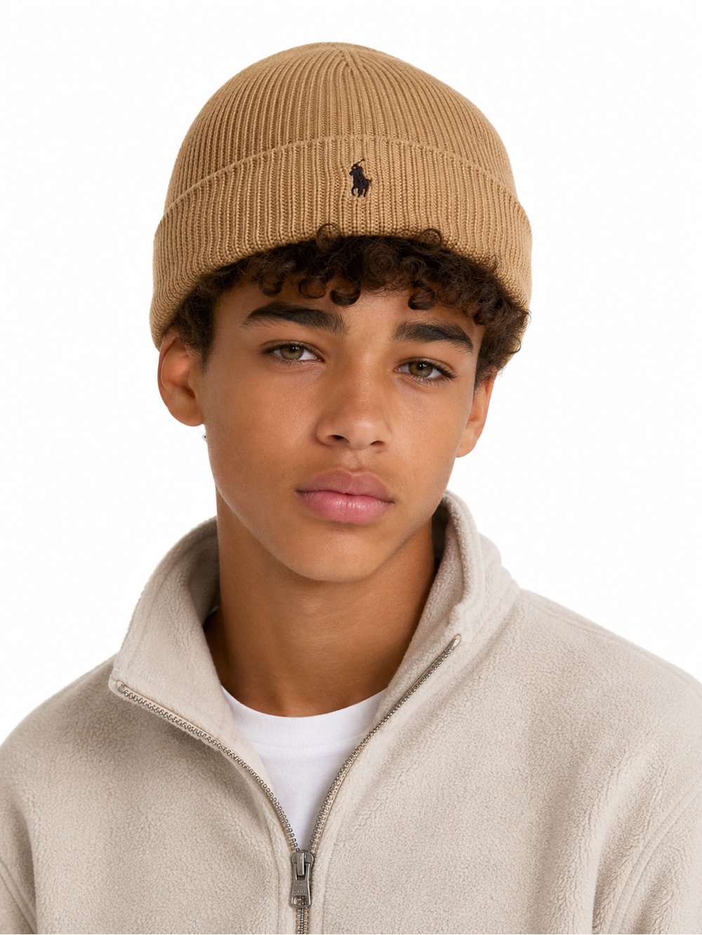 Polo Ralph Lauren Tan Ribbed Beanie with Pony Logo